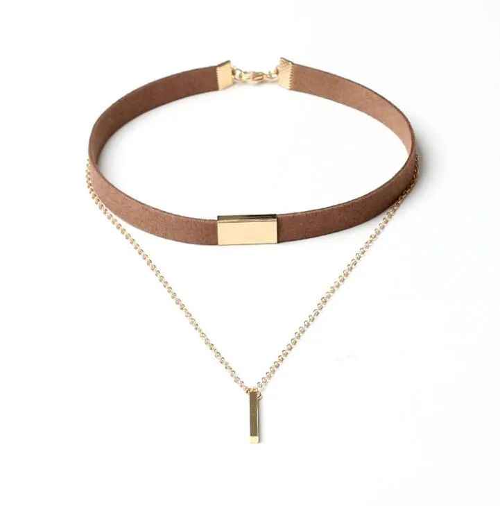 New Black Velvet Choker Necklace Gold Chain Bar Chokers Necklace