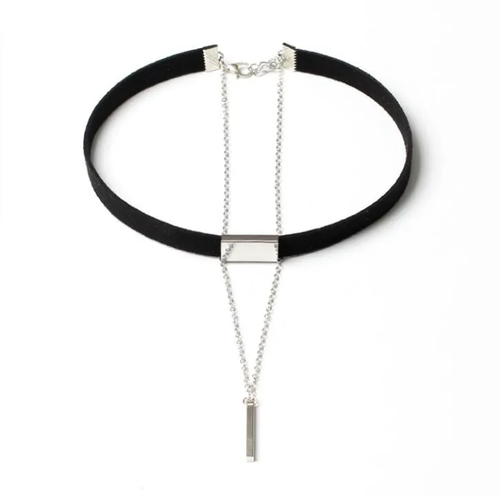 New Black Velvet Choker Necklace Gold Chain Bar Chokers Necklace