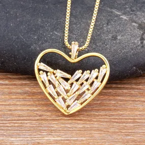 New Design Heart Shape Inlaid Shiny Transparent Crystal Zircon Pendant Gold Plated Necklace