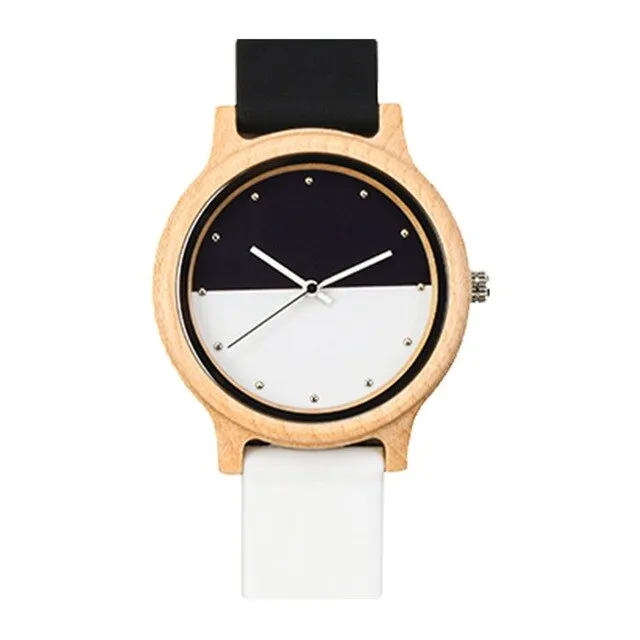 New Fashion Two-color Stitching Candy Color Wooden Watch Silicone Bangle Watch Men's Women's Quartz Wristwatches Relojes Hombre