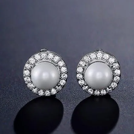 Odette Pearl & Crystal Halo Bridal Stud Earrings