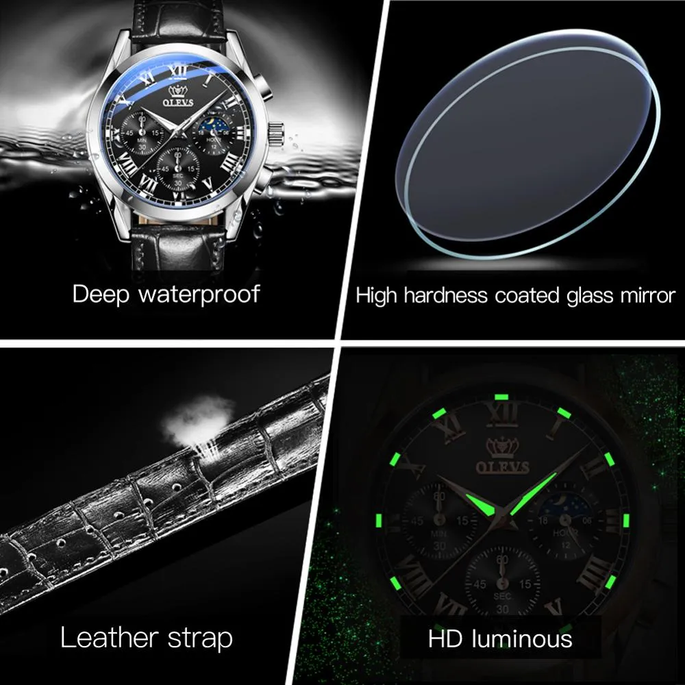 Olevs Top Brand Mens Quartz Watch Noctilucent Business Waterproof