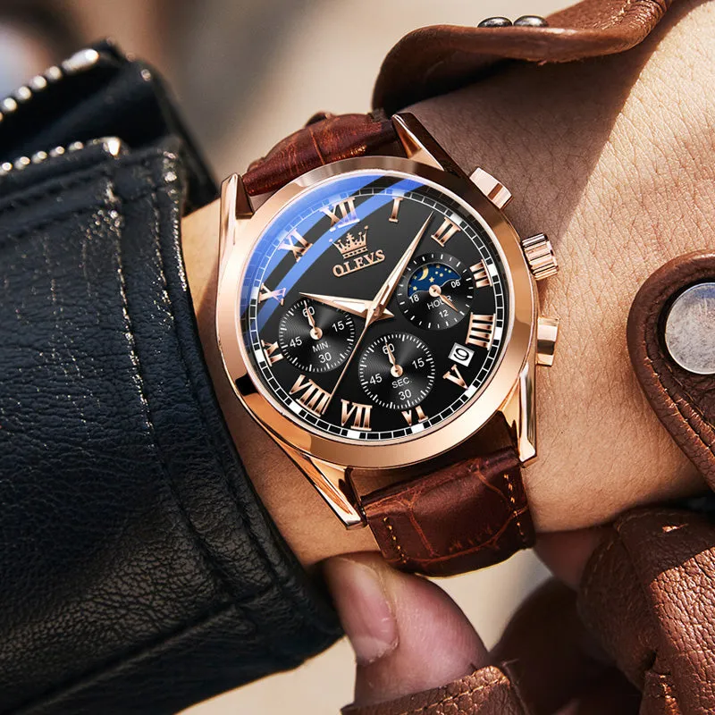 Olevs Top Brand Mens Quartz Watch Noctilucent Business Waterproof