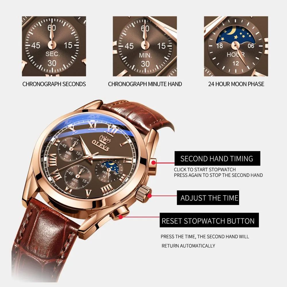 Olevs Top Brand Mens Quartz Watch Noctilucent Business Waterproof