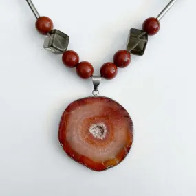 Orange Agate & Smokey Quartz Necklace