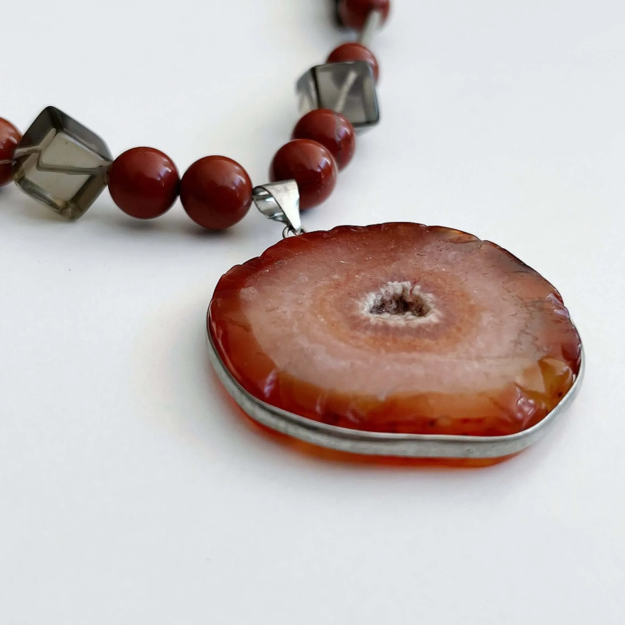 Orange Agate & Smokey Quartz Necklace