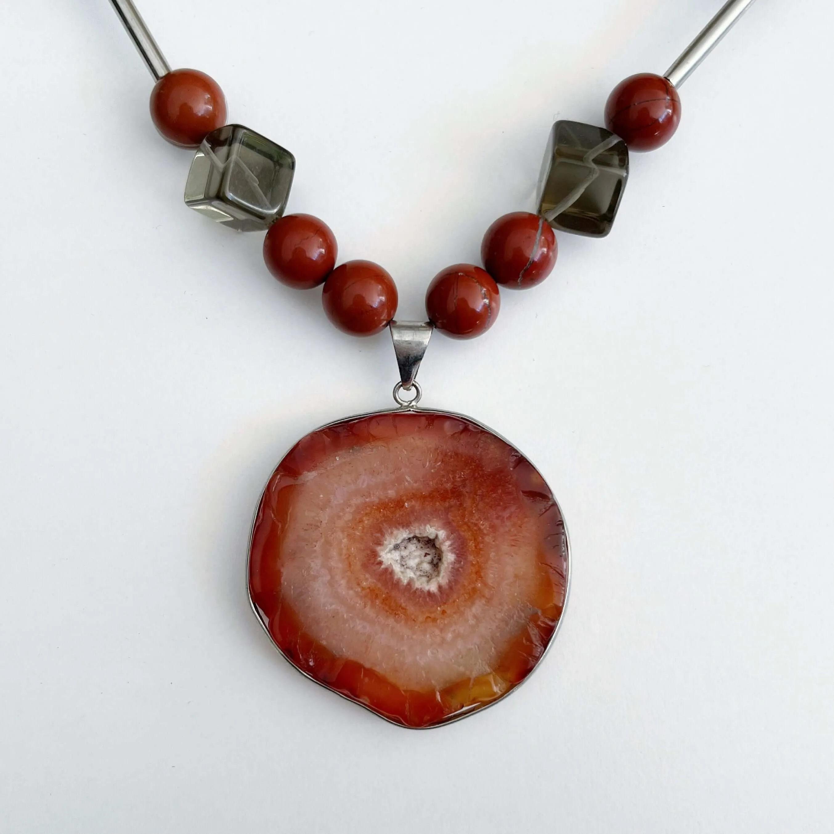 Orange Agate & Smokey Quartz Necklace