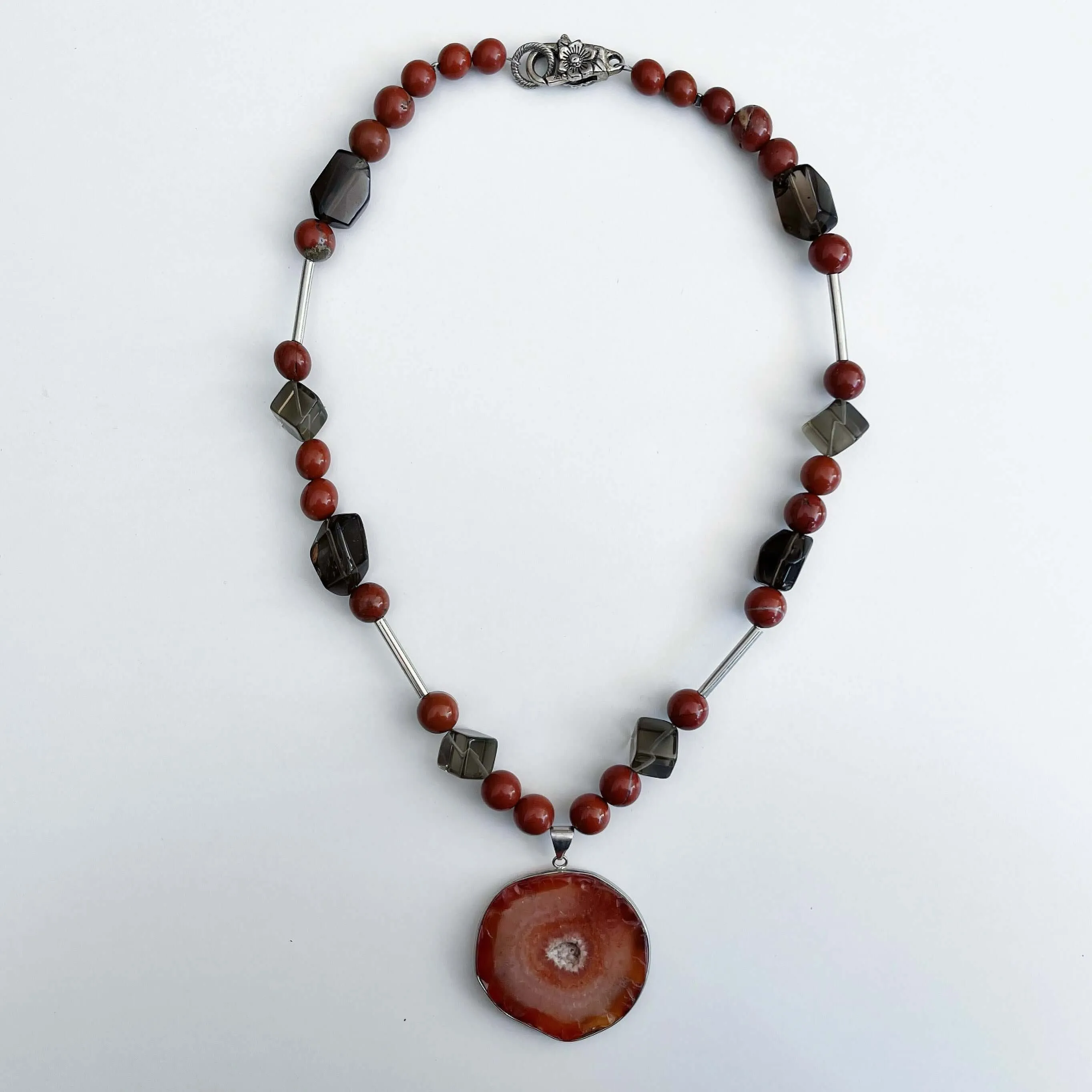 Orange Agate & Smokey Quartz Necklace
