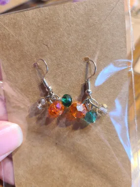 Orange and Green Crystal Waterfall Earrings, Silver