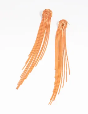Orange Waterfall Chain Drop Earrings