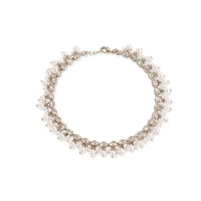 Oval Rhodium Anklet with Pearl