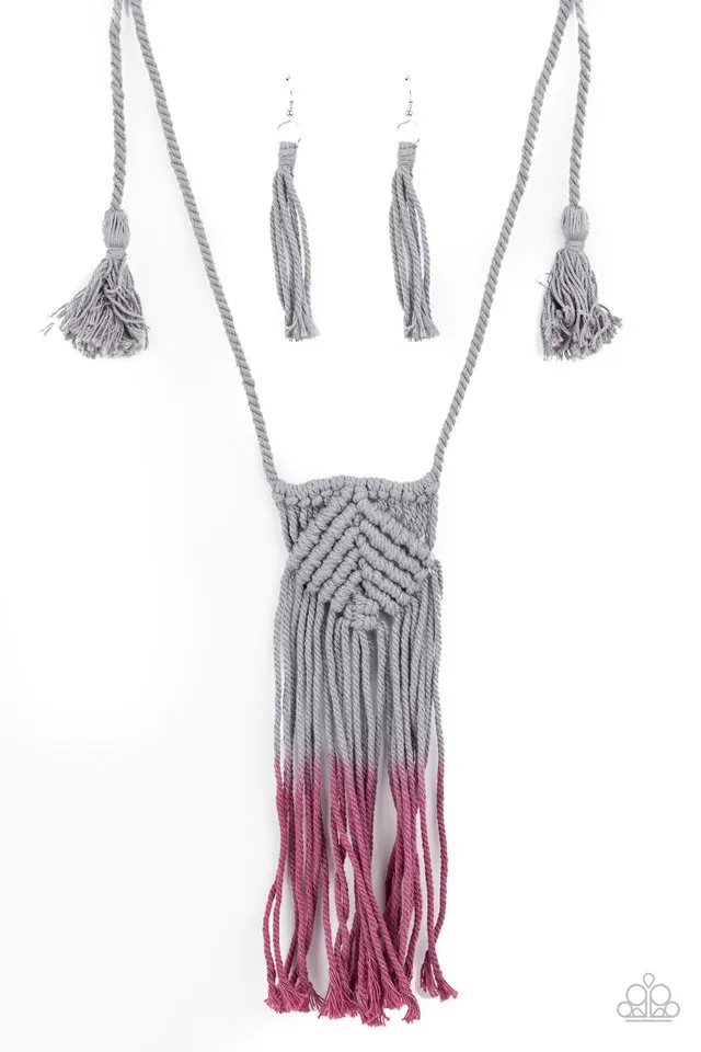 Paparazzi Necklace ~ Look At MACRAME Now - Purple