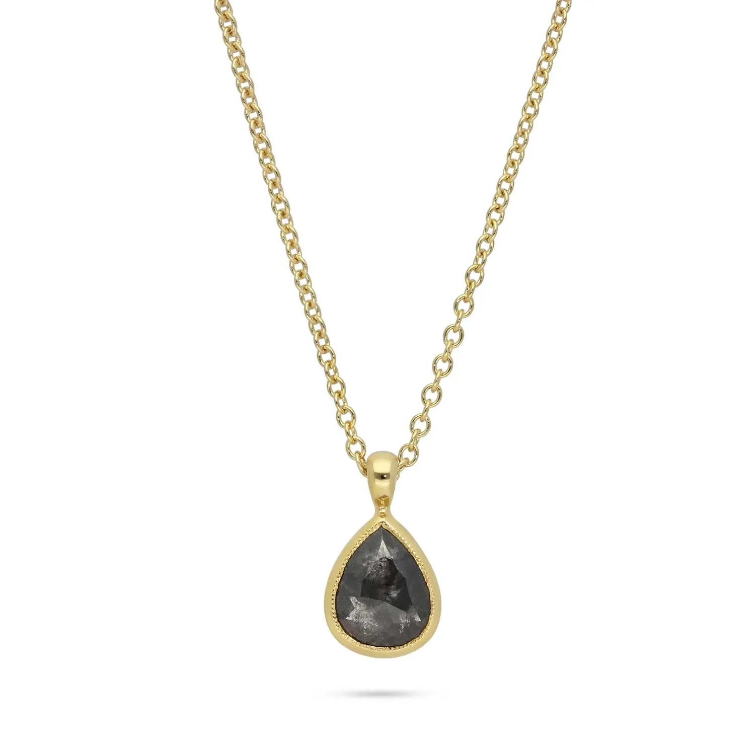 Pear Shaped Salt & Pepper Milgrain Pendant Necklace Yellow Gold