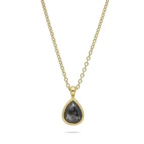 Pear Shaped Salt & Pepper Milgrain Pendant Necklace Yellow Gold