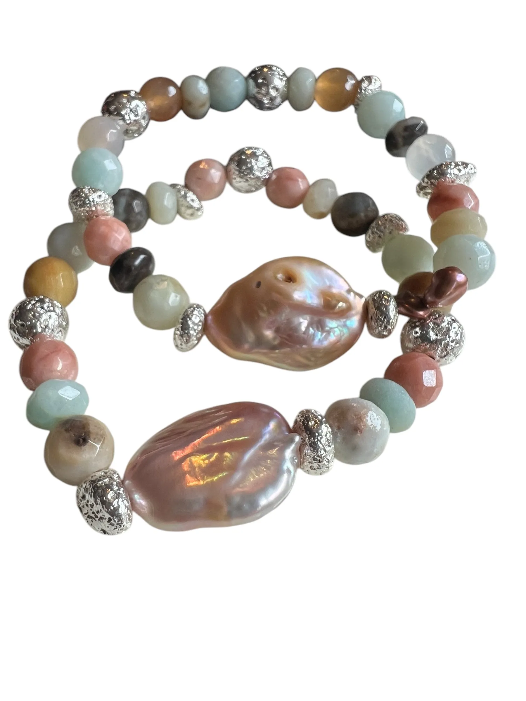 Perla Keshi Pearl Amazonite Beaded Bracelet