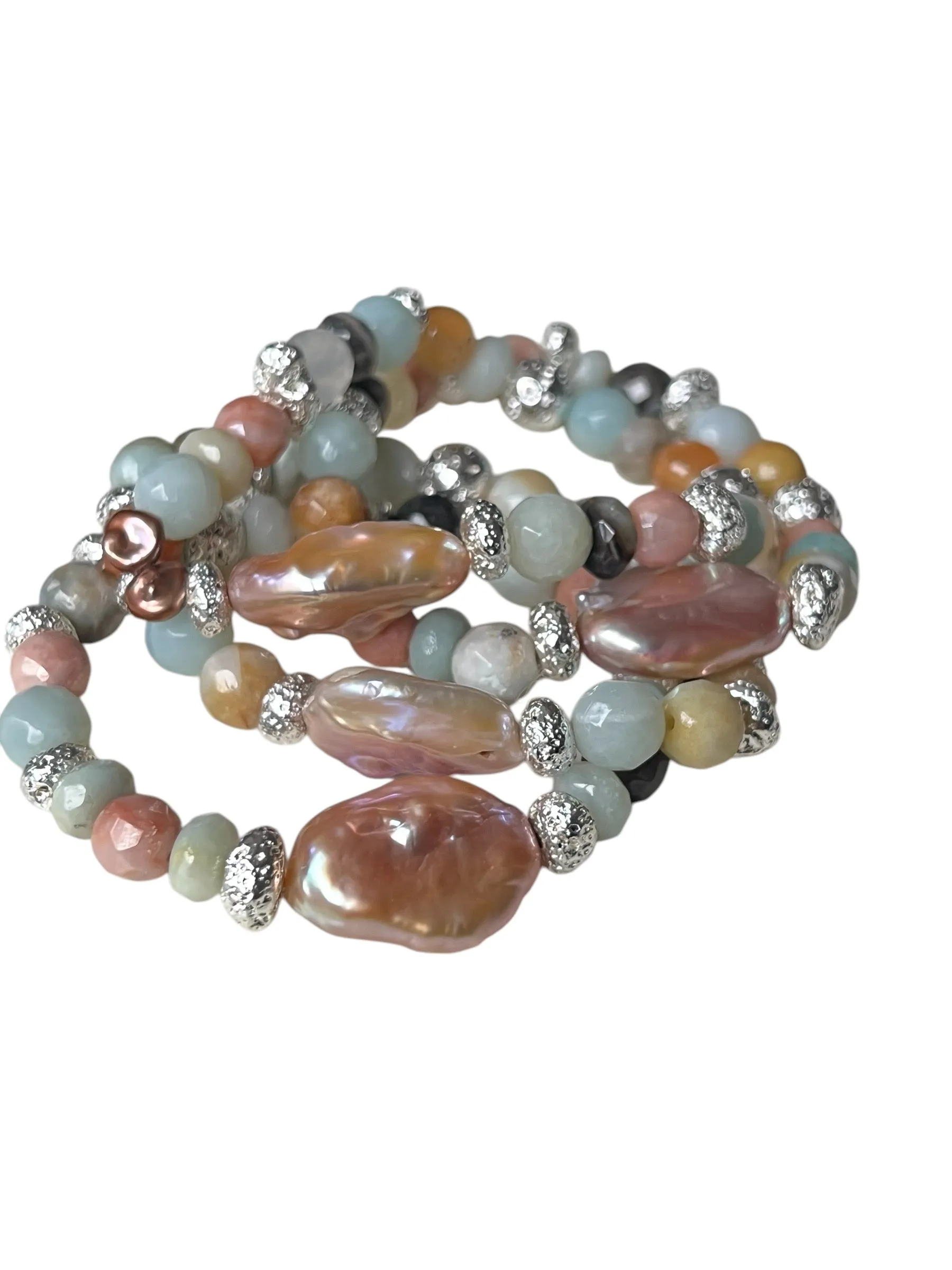 Perla Keshi Pearl Amazonite Beaded Bracelet