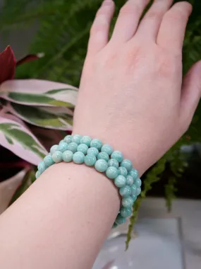 Peru Amazonite 8mm Beaded Natural Gemstone Elastic Bracelet, Genuine Top Grade Gift Jewelry, Men Women Fashion Crystal Energy Jewellery