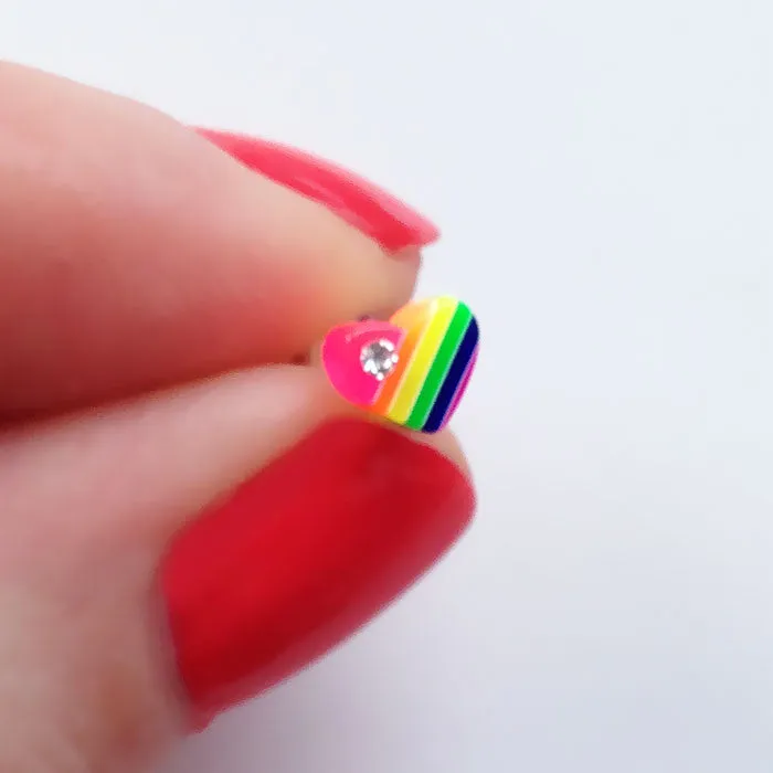 Rainbow Crystal Heart Stud Earrings