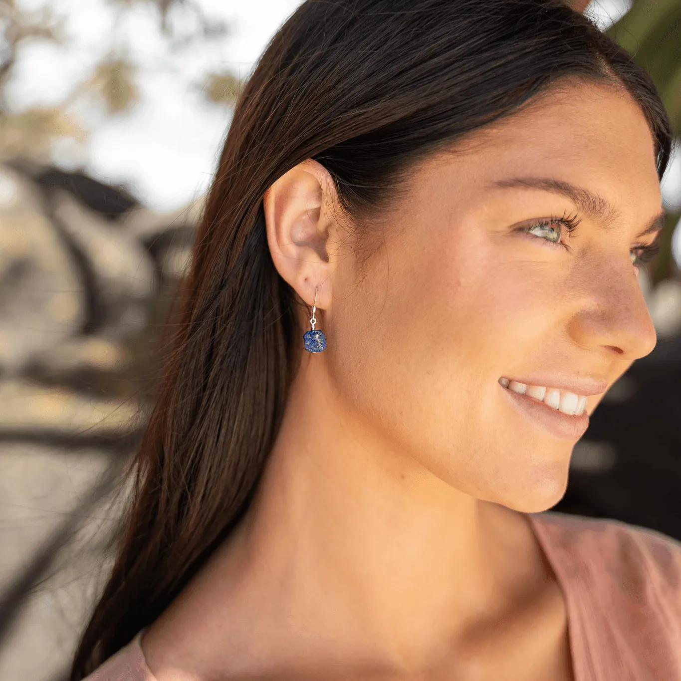 Raw Blue Lapis Lazuli Crystal Dangle Drop Earrings