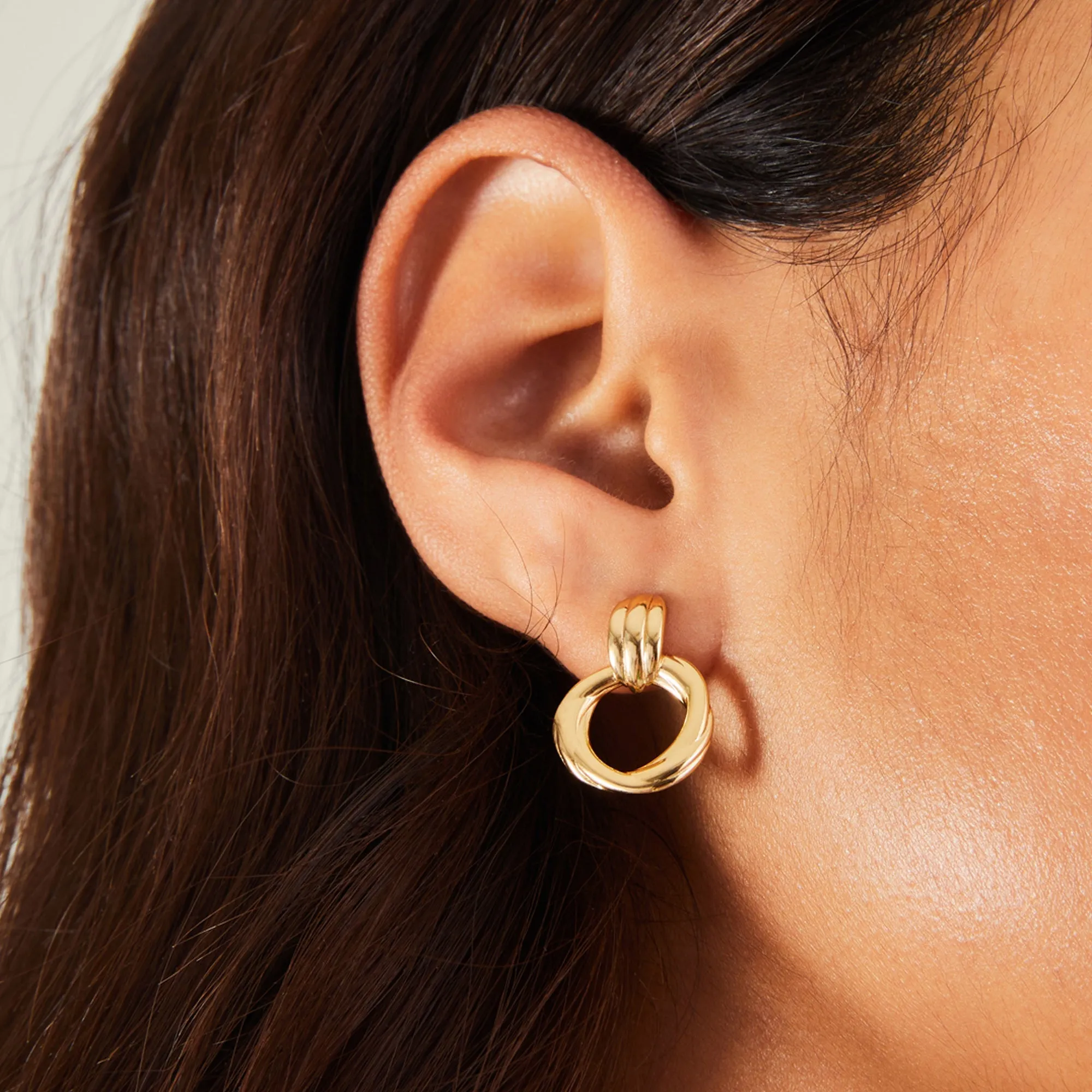 Real Gold Plated Door Knocker Studs Earrings