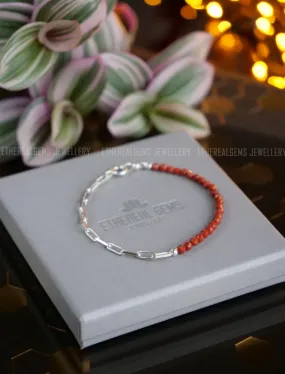 Red jasper bracelet, Natural Gemstone Sterling Silver Dainty Bracelet, Paperclip bracelet, Half jasper half chain bracelet, Red bracelet