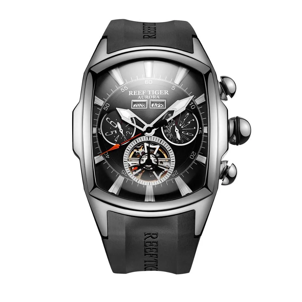 Reef Tiger/RT Designer Men Sport Watches Tourbillon Blue Dial Analog Display Rubber Strap Luminous Clock RGA3069