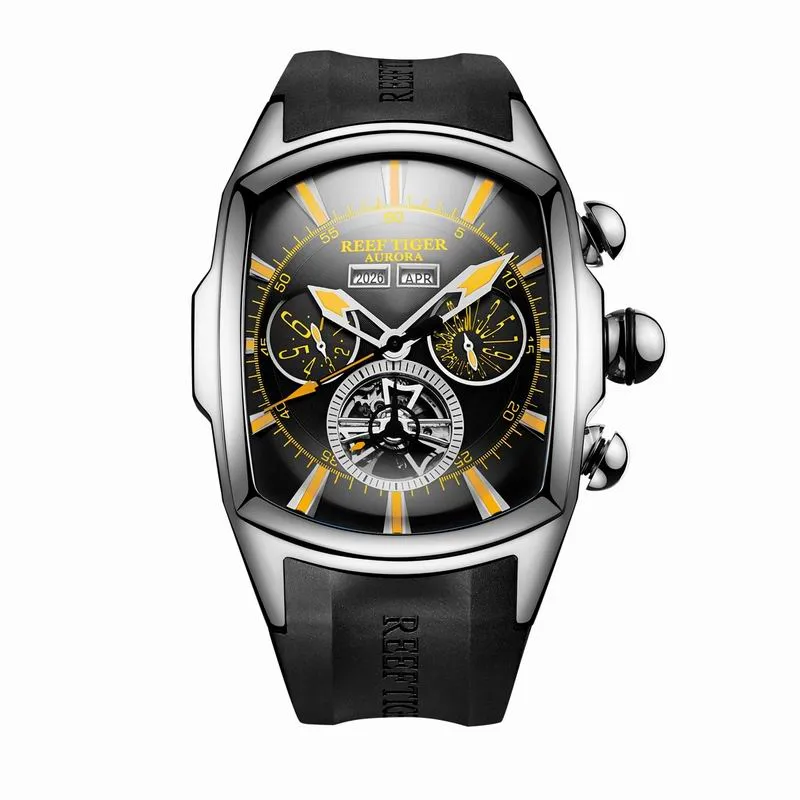 Reef Tiger/RT Designer Men Sport Watches Tourbillon Blue Dial Analog Display Rubber Strap Luminous Clock RGA3069