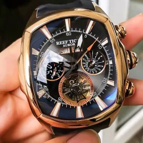 Reef Tiger/RT Designer Men Sport Watches Tourbillon Blue Dial Analog Display Rubber Strap Luminous Clock RGA3069