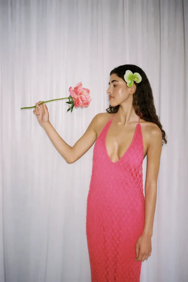 Reis Macrame Maxi Dress Candy