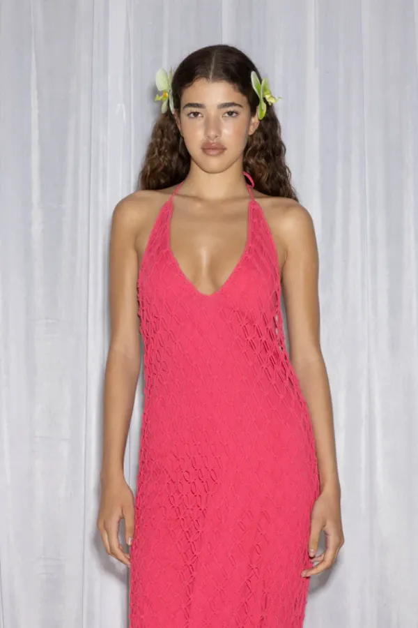 Reis Macrame Maxi Dress Candy