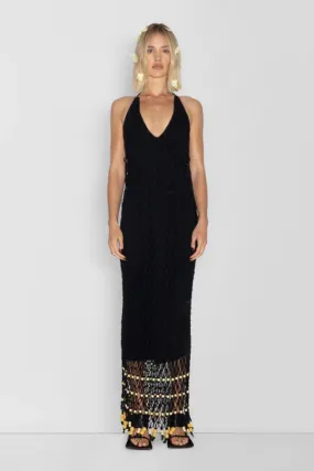 Reis Macrame Maxi Dress Noir