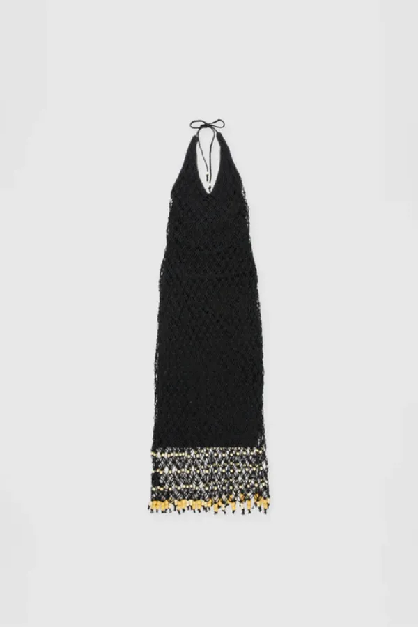 Reis Macrame Maxi Dress Noir