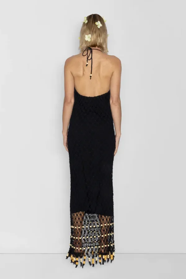 Reis Macrame Maxi Dress Noir