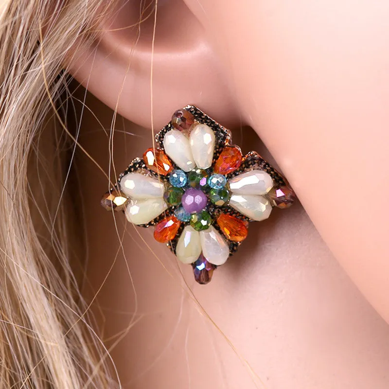 Retro Crystal Flower Studs