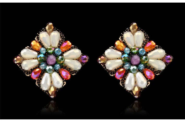 Retro Crystal Flower Studs