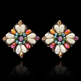 Retro Crystal Flower Studs