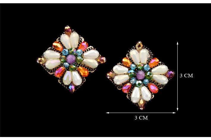 Retro Crystal Flower Studs
