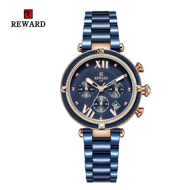 REWARD Fashion New Women Watches Elegant Chronograph Dial calendar Stainless steel Strap Quartz Japanese Movement Waterproof