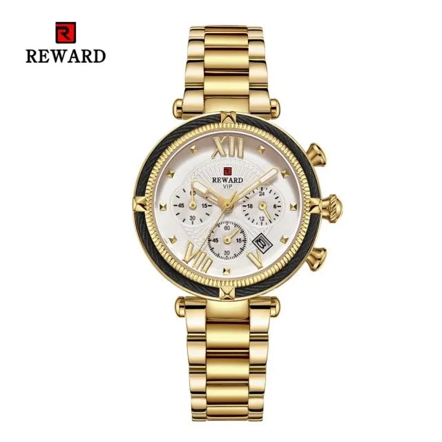 REWARD Fashion New Women Watches Elegant Chronograph Dial calendar Stainless steel Strap Quartz Japanese Movement Waterproof