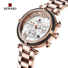 REWARD Fashion New Women Watches Elegant Chronograph Dial calendar Stainless steel Strap Quartz Japanese Movement Waterproof