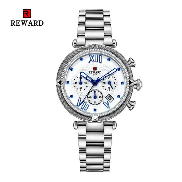 REWARD Fashion New Women Watches Elegant Chronograph Dial calendar Stainless steel Strap Quartz Japanese Movement Waterproof