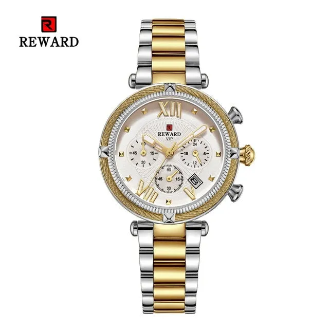 REWARD Fashion New Women Watches Elegant Chronograph Dial calendar Stainless steel Strap Quartz Japanese Movement Waterproof