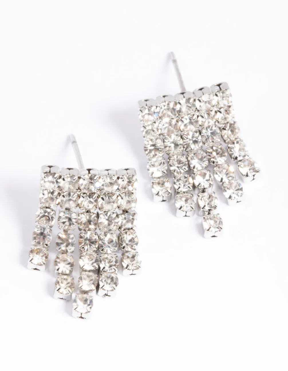 Rhodium Short Fringer Waterfall Drop Earrings
