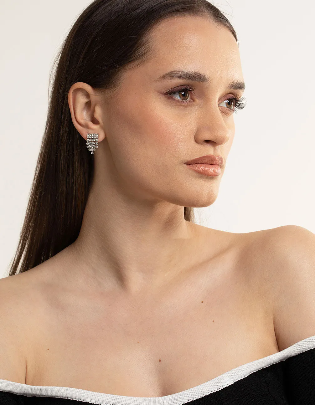 Rhodium Short Fringer Waterfall Drop Earrings