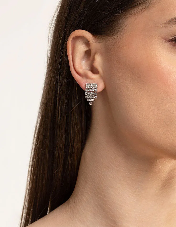 Rhodium Short Fringer Waterfall Drop Earrings