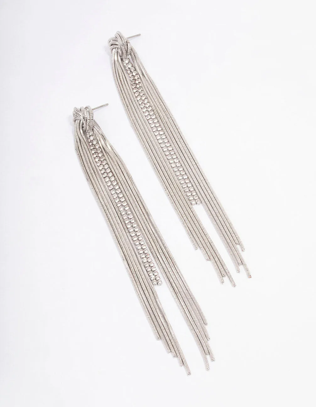 Rhodium Swirl Cup Chain Drop Earrings