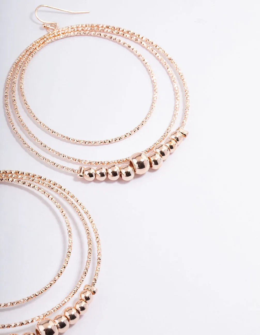 Rose Gold Illusion Three Circle Ball Drop Earrings