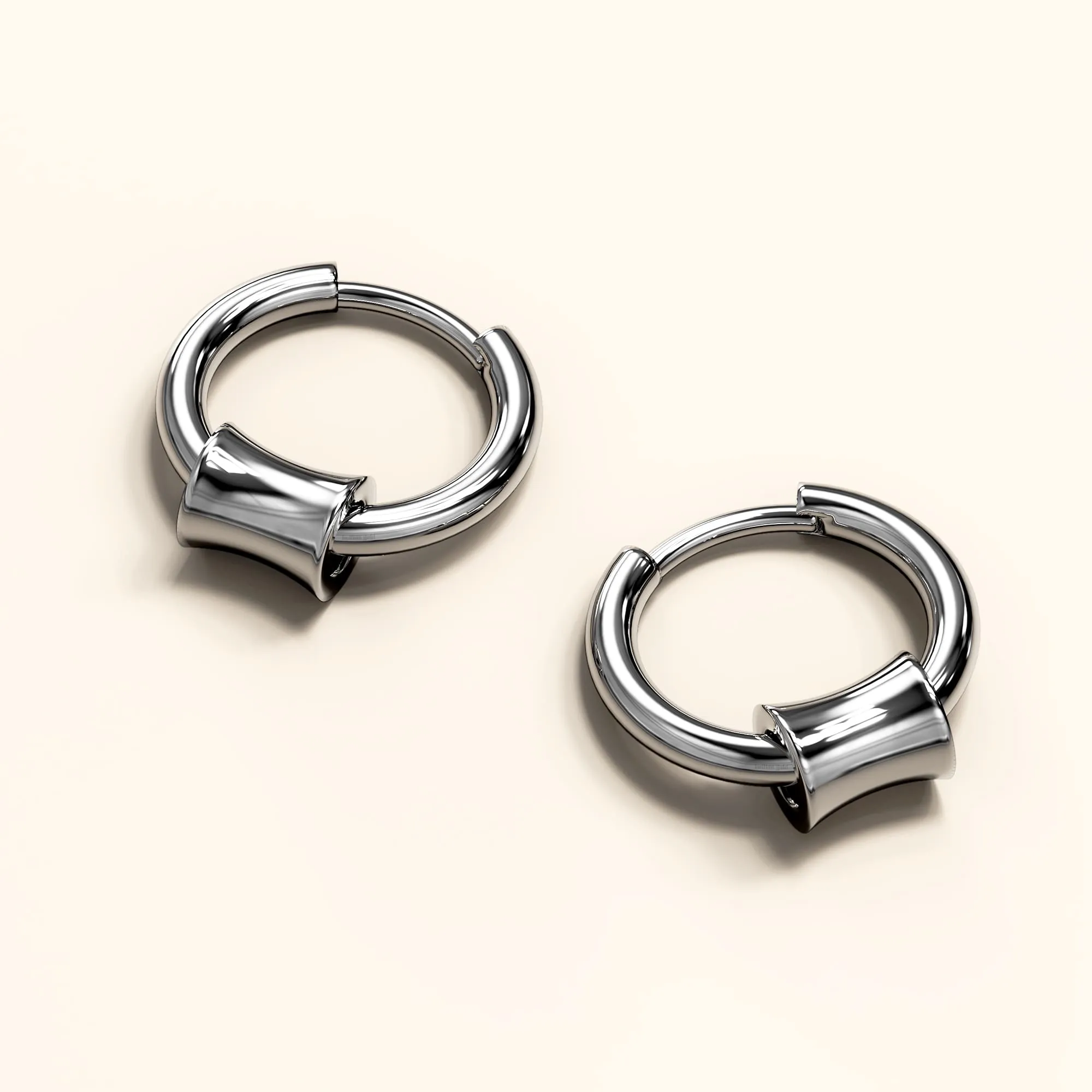 Round Hoop White Gold Layered Earrings