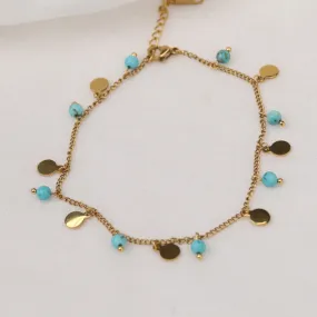 Sam |  Gold Plated Turquoise Tassel Anklet