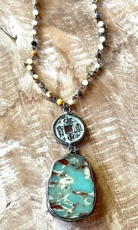 Samantha Amazonite Beaded Charm Necklace